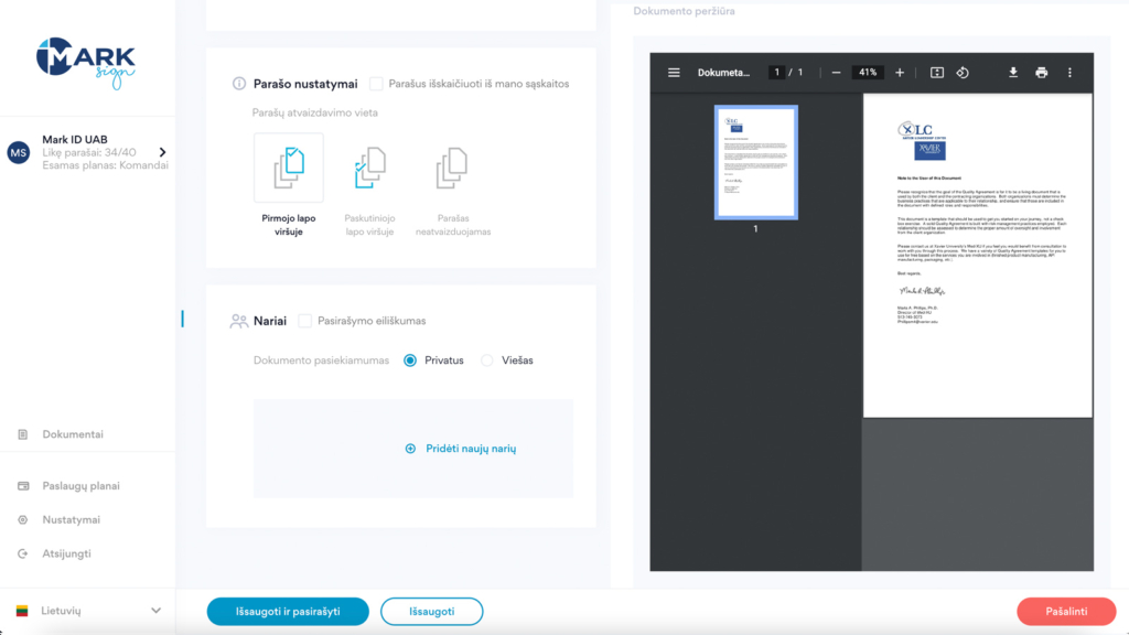 Dokumentų pasirašymas Mark Sign